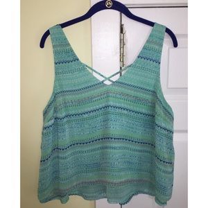 Seafoam Geometric Patterned Strappy Back Top Sz XL